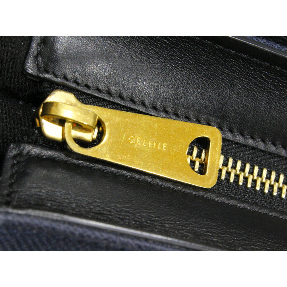 CELINE Trapeze Black Navy Blue Beige Tan Leather Handbag Shoulder Bag - Picture 6 of 7